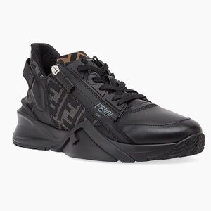 Fendi Flow Vitello Leather & Tonal Logo Jacquard Sneakers Mens 10